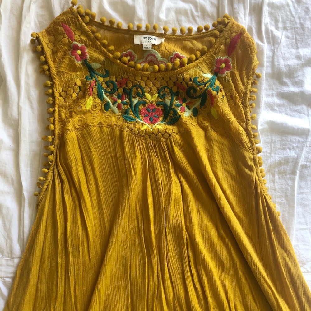 Mustard Embroidered Swing Dress